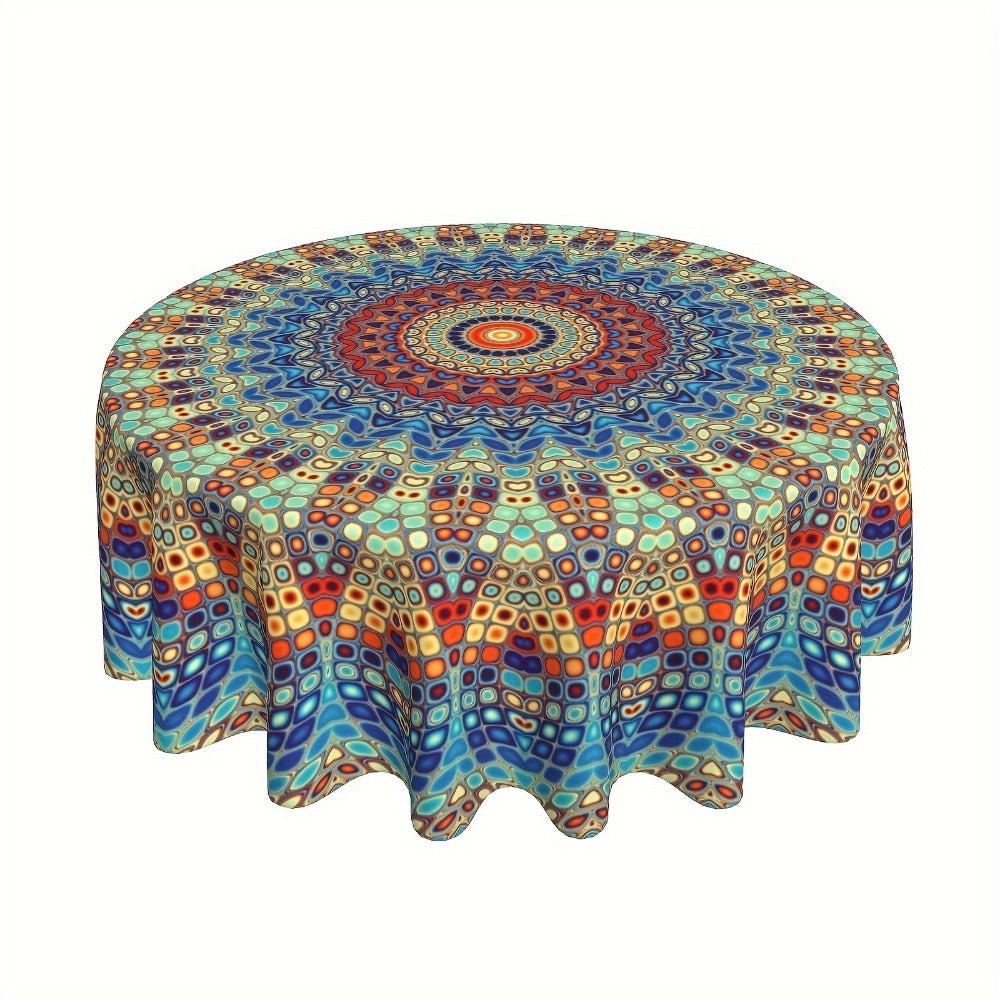 Mandala Round Table Cover 60 Inch - Colorful Boho Tablecloth for Patio, Backyard BBQ, Picnic & Kitchen Decor