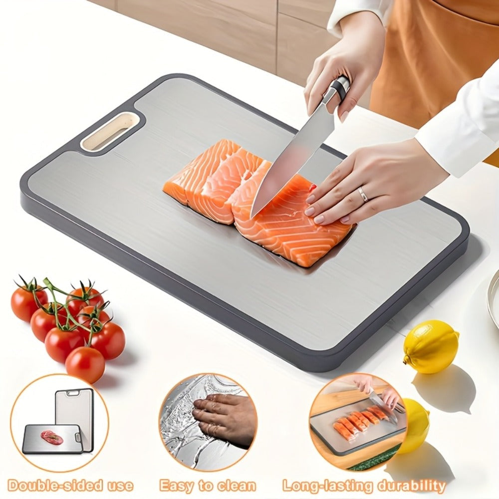 Large Cutting Board for Kitchen ¨C Double Sided Food Grade Stainless Steel & Wheat Straw PP, Non-Slip, Easy to Clean, 16 x 11 Inch Heavy Duty Chopping Board