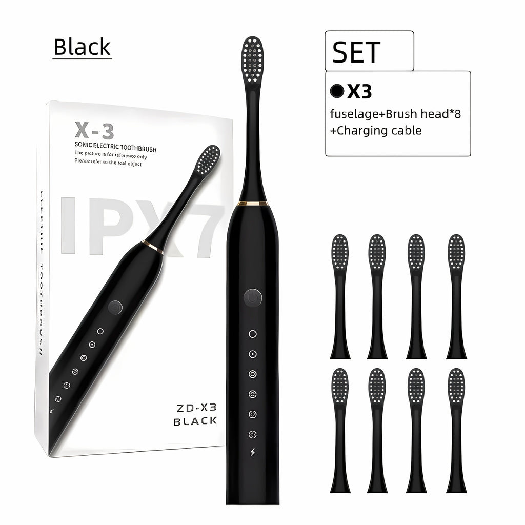 Rechargeable Electric Toothbrush 6 Cleaning Modes with 8 Brush Heads - USB Charge, Soft Bristles, Portable for Travel & Home Use, Oral Care Toothbrush for Men & Women - Black / White / Pink