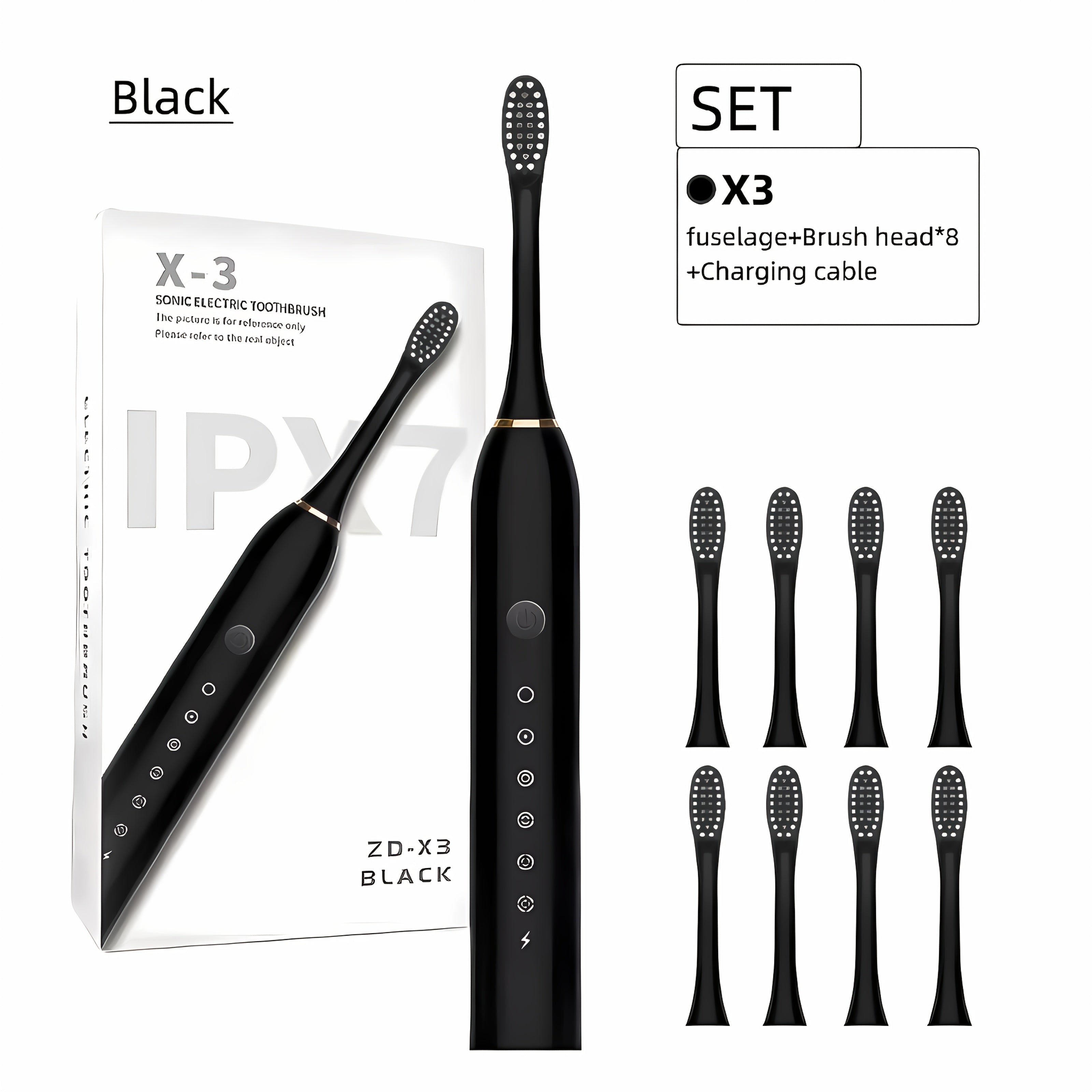 Rechargeable Electric Toothbrush 6 Cleaning Modes with 8 Brush Heads - USB Charge, Soft Bristles, Portable for Travel & Home Use, Oral Care Toothbrush for Men & Women - Black / White / Pink