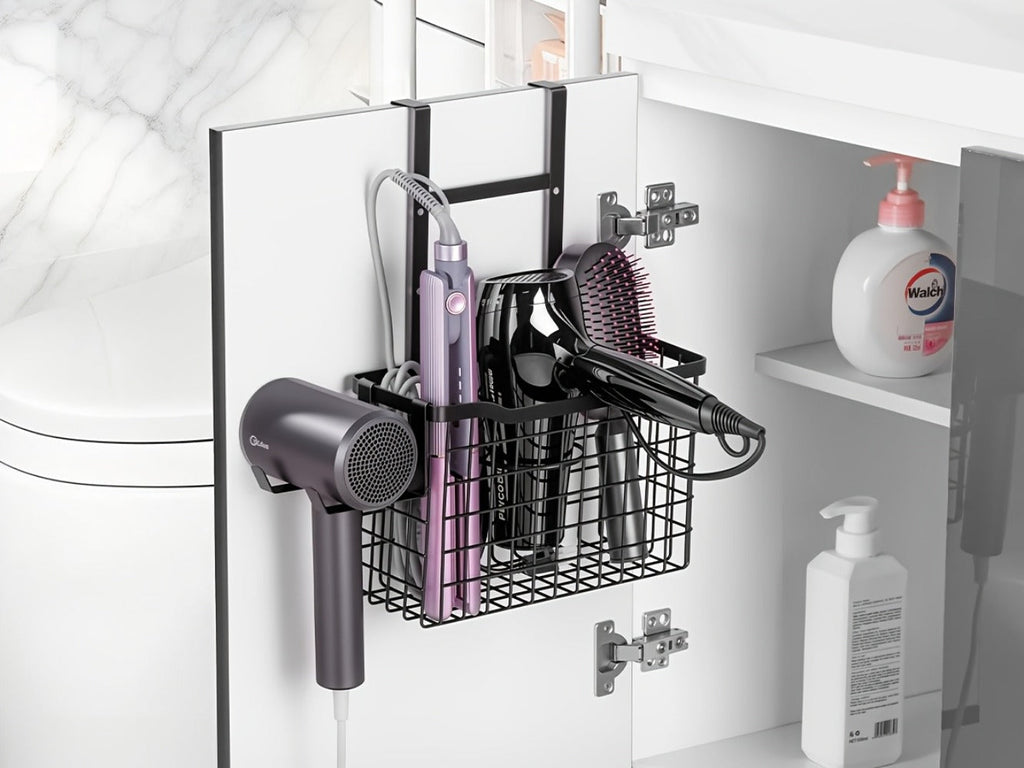 Hair Tool Organizer Wall Mounted Holder for Hair Dryer Curling Iron Straightener 3 Adjustable Heights Bathroom Storage