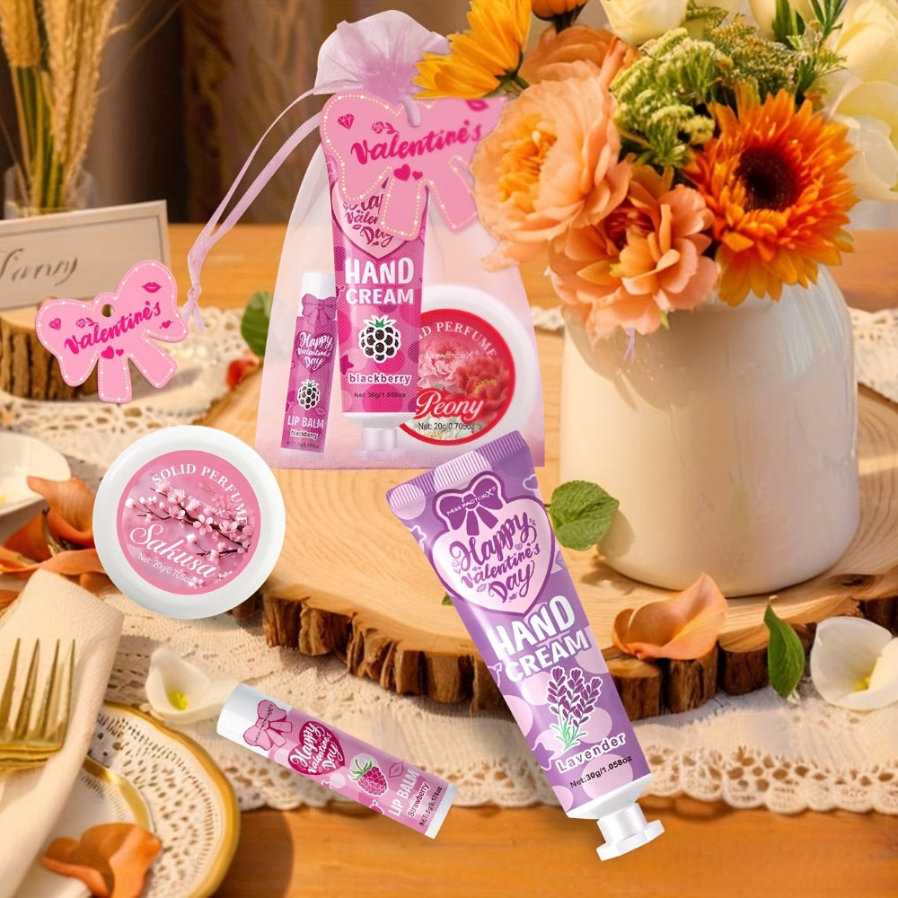 20pcs Beauty Gift Set Lip Balm Hand Cream Solid Perfume Pink Gift Bag Glossy Finish All Skin Types Holiday Party Mother's Day Wedding Bridesmaid Favors