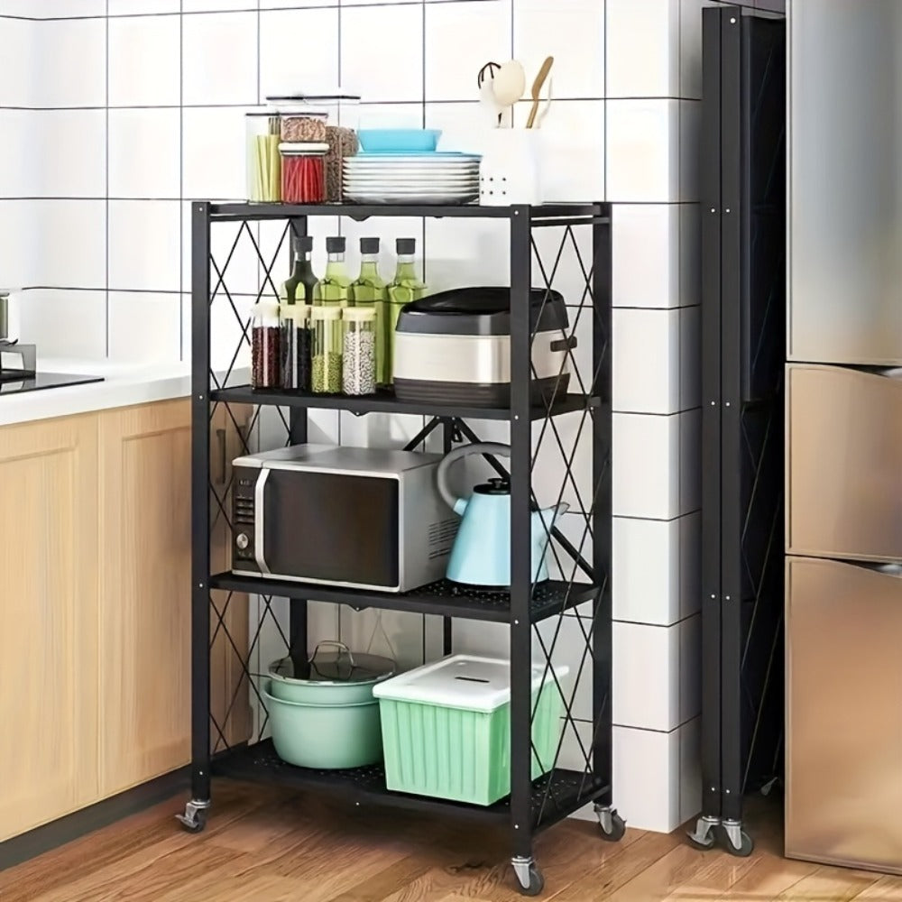 Rolling Storage Rack with Wheels ¨C 3, 4 or 5 Tier Portable Movable Shelving Unit, No Assembly Required, Large Capacity Floor Storage Shelf for Garage, Balcony, Camping, Outdoor & Commercial Use