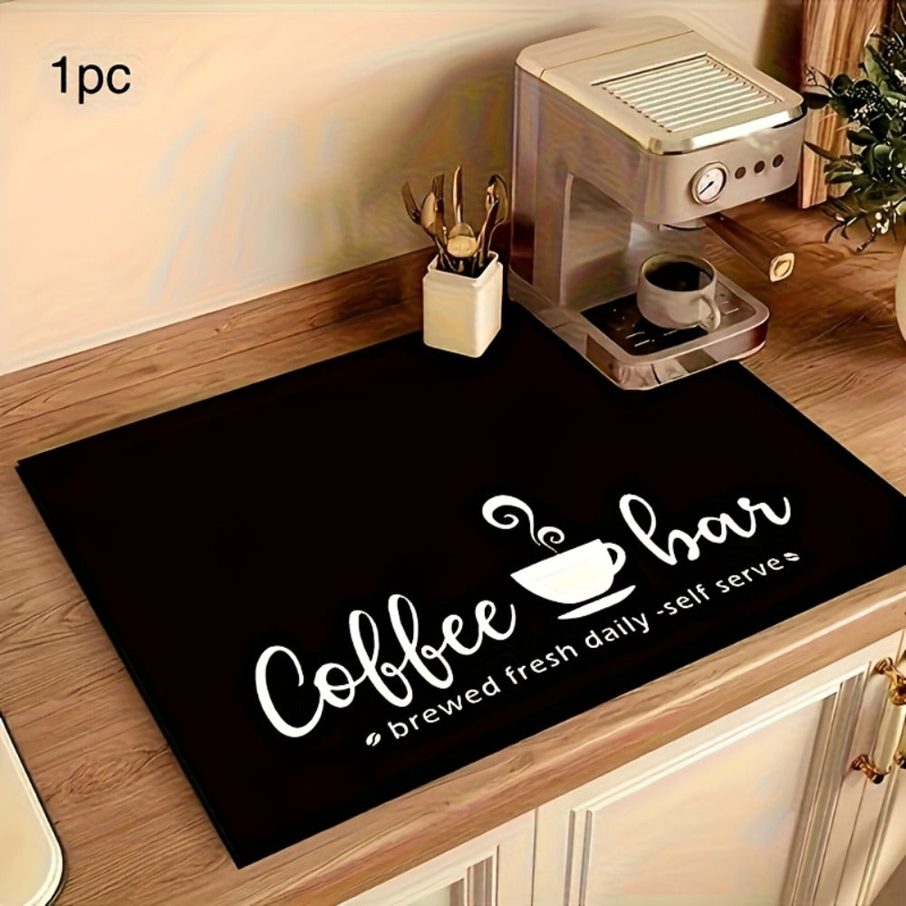 Coffee Bar Mat & Dish Drying Mat ¨C Bohemian Absorbent Kitchen Counter Mat for Coffee Machine, Espresso Station & Countertop