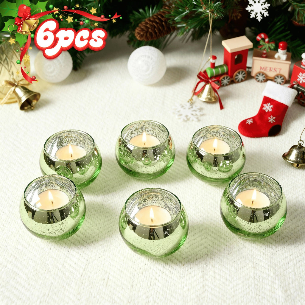 Votive Candle Holders Bulk - High Temperature Glass Hurricane Candle Holders for Weddings, Parties & Romantic Dinners, Starlight Shimmer Effect, Set of 6/12/24, Golden, Pink, Silver & Green