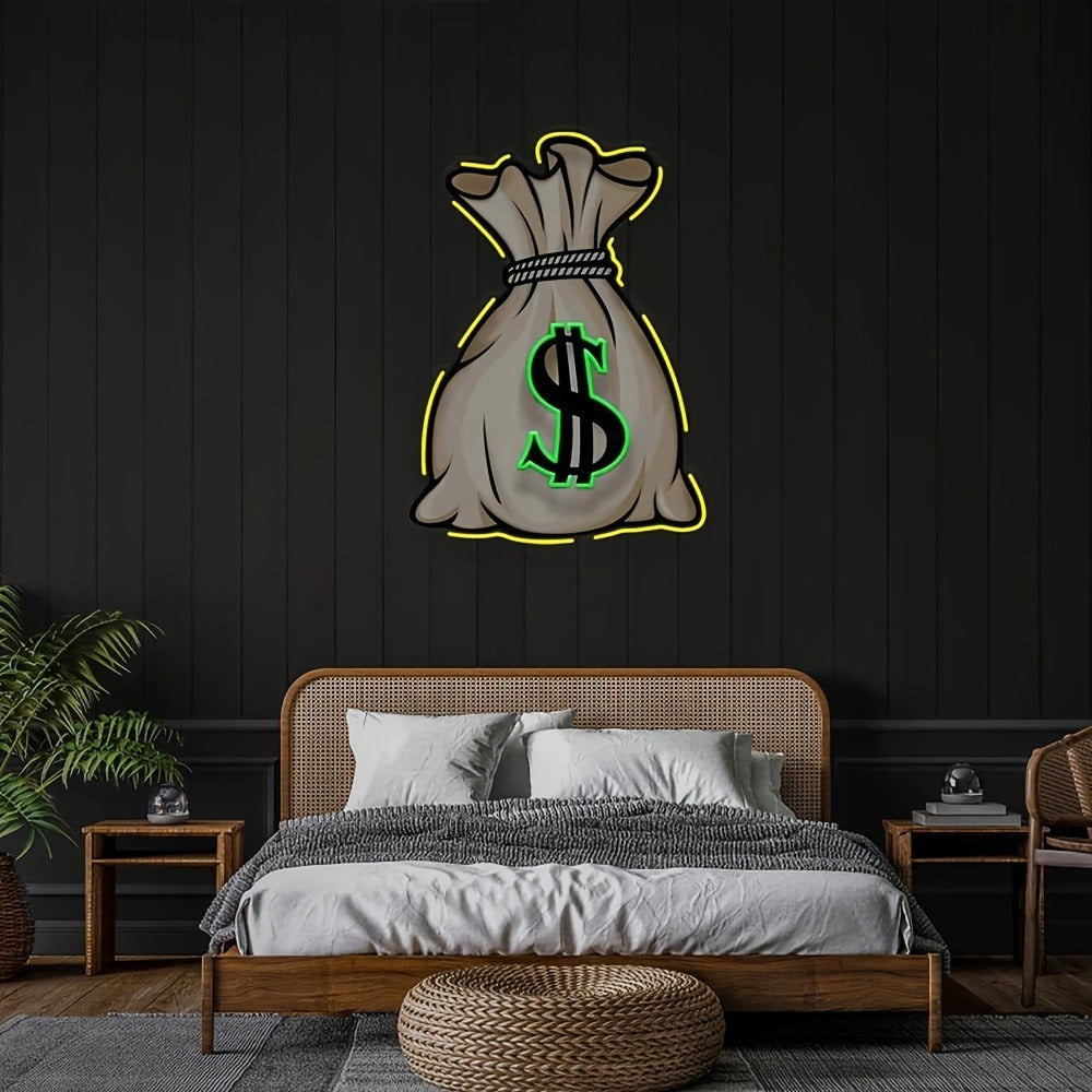 Neon Sign Money Bag LED Wall Light USB Powered Man Cave Bar Room Decor 15.75x11.81 Inch Bright Neon Light Sign for Bedroom Game Room Office Wall Decoration