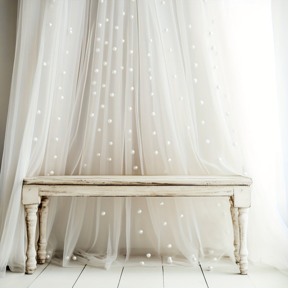 White Pearl Sheer Tulle Fabric Roll 160x300cm ¨C Elegant Organza Mesh for Wedding Backdrop Table Skirt Window Drape Party Decoration Bridal Shower Baby Shower Festive Event Decor