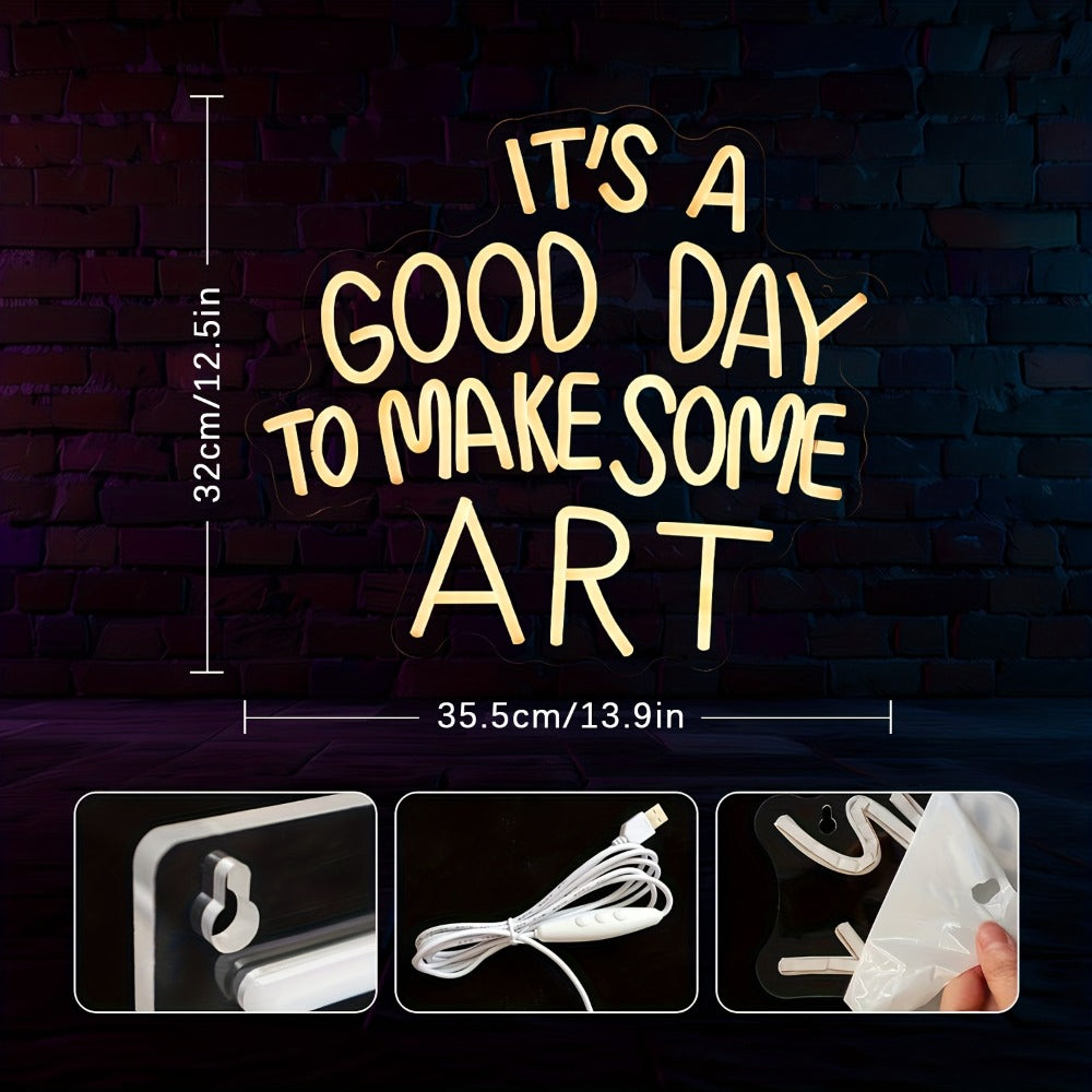 LED Neon Sign ¡±Today Is a Great Day for Creating Art¡± Dimmable Wall Light for Study Room Classroom Home Living Room ¨C Creative Art LED Neon Light Decor Gift for Artists Teachers Students