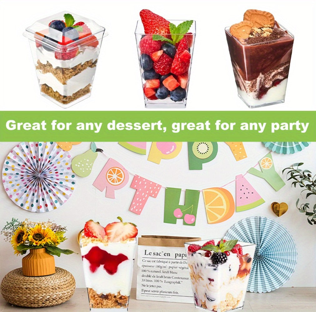 Disposable Dessert Cups with Lids & Spoons, 5oz Plastic Pudding Cups Set ¡ª 50/100/150/200 Pack Mini Clear Cups for Parties, Weddings, Picnics, Camping & Family Gatherings