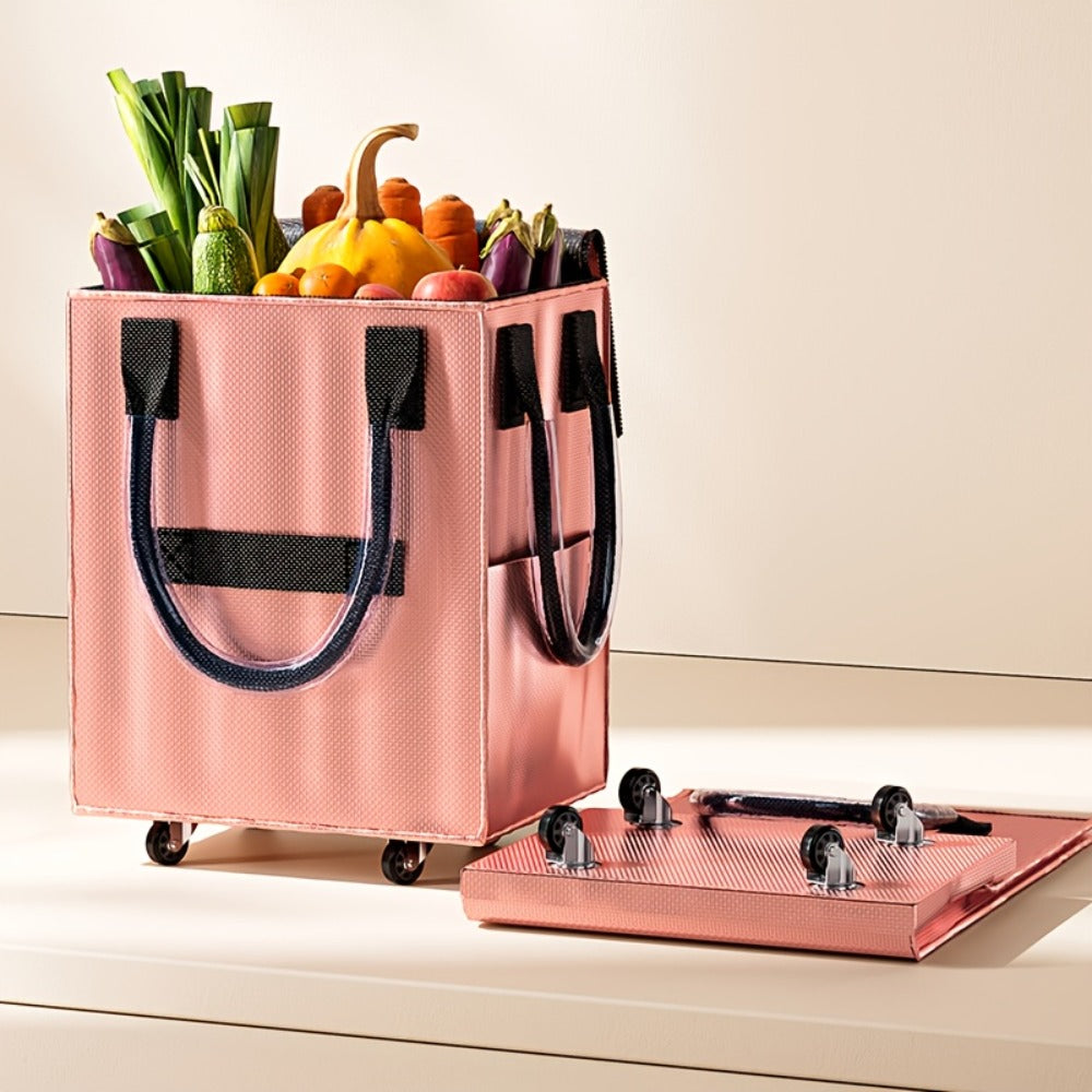 Rolling Grocery Bag with Wheels 60L Extra Large | 16 Gallon Heavy Duty Foldable Shopping Cart Waterproof | Multi-Function Travel Tote Utility Bag in Black Rose Gold