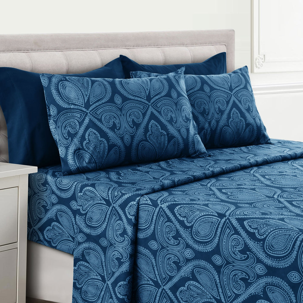 Paisley Bed Sheet Set 4 6 Piece 100% Brushed Microfiber Deep Pocket Fitted Sheet Soft Wrinkle Free Cooling Breathable Twin Full Queen King Cal King