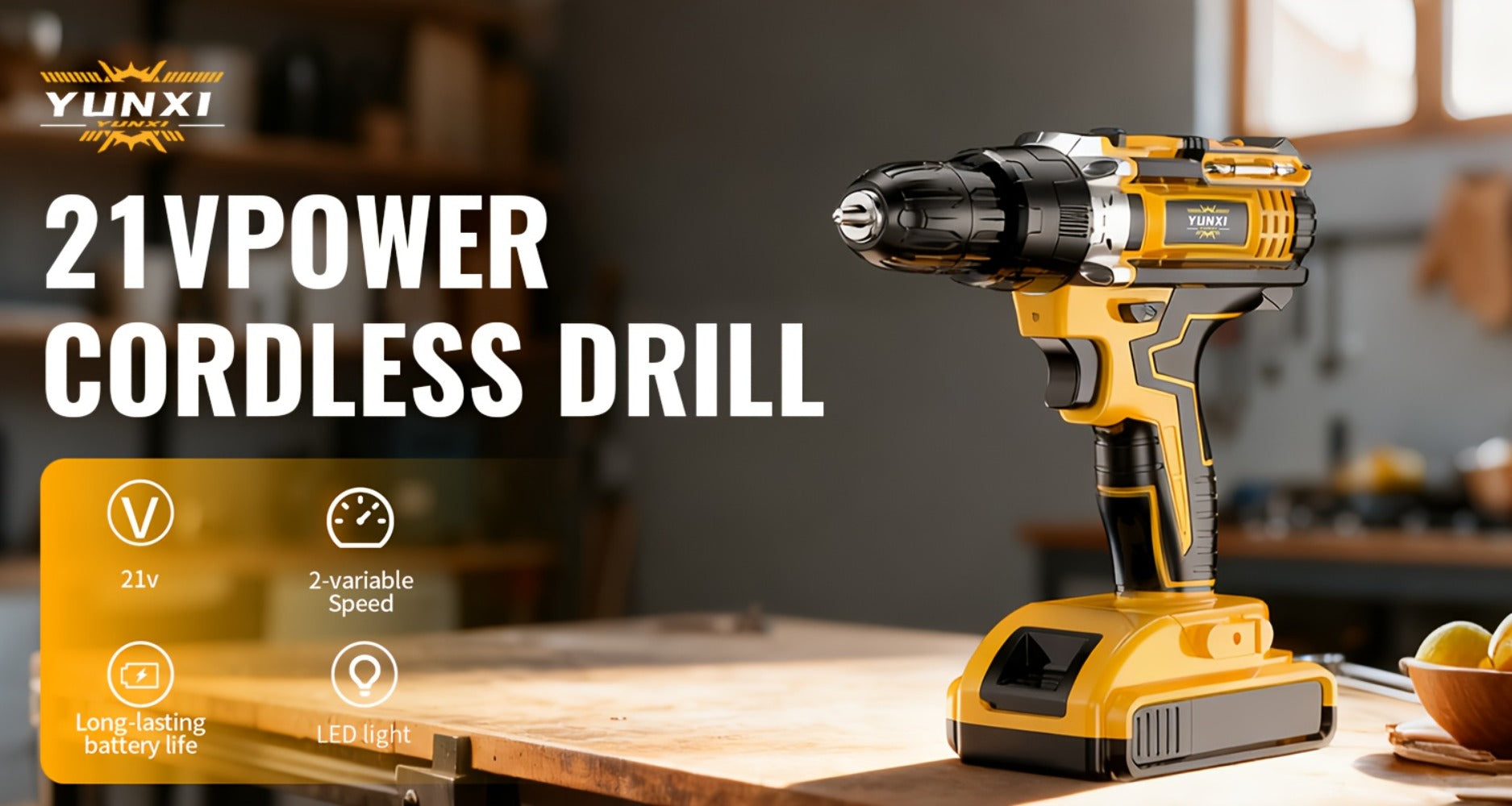 Cordless Impact Drill Set 21V ¨C Electric Power Drill with 2.0Ah Battery, Fast Charger, Screwdriver Bits, Work Light, Variable Speed & Torque Control for Home & Car Repair, Men's Gift