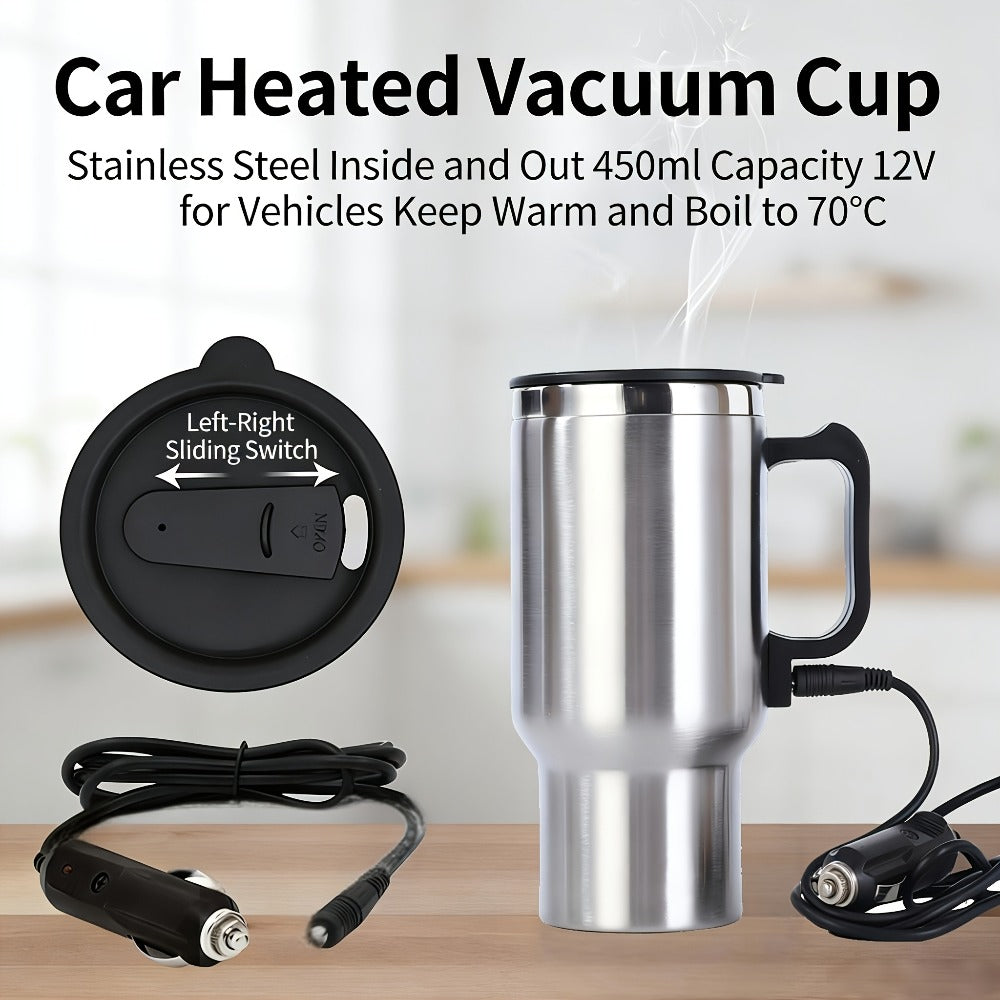 Car Electric Kettle 12V ¨C Stainless Steel Travel Heating Cup with Auto Shut-Off, 450ml & 500ml Portable In-Car Water Heater for Hot Water, Tea & Coffee ¨C Cigarette Lighter Powered Road Trip Essential