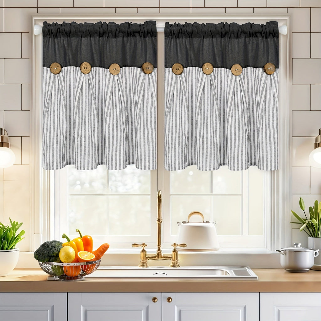 Bohemian Striped Patchwork Curtains, Semi-Sheer Rod Pocket Window Curtains for Bedroom Living Room Kitchen Cafe, Country Cottage Style, 1 or 2 Panels, Multiple Colors & Sizes