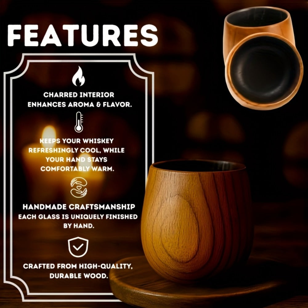 Charred Wooden Bourbon Whiskey Glass Set ¨C 2 Jujube Wood Old Fashioned Tumbler Glasses & 8 Granite Whiskey Stones ¨C Handcrafted Whiskey Gift for Men Dad