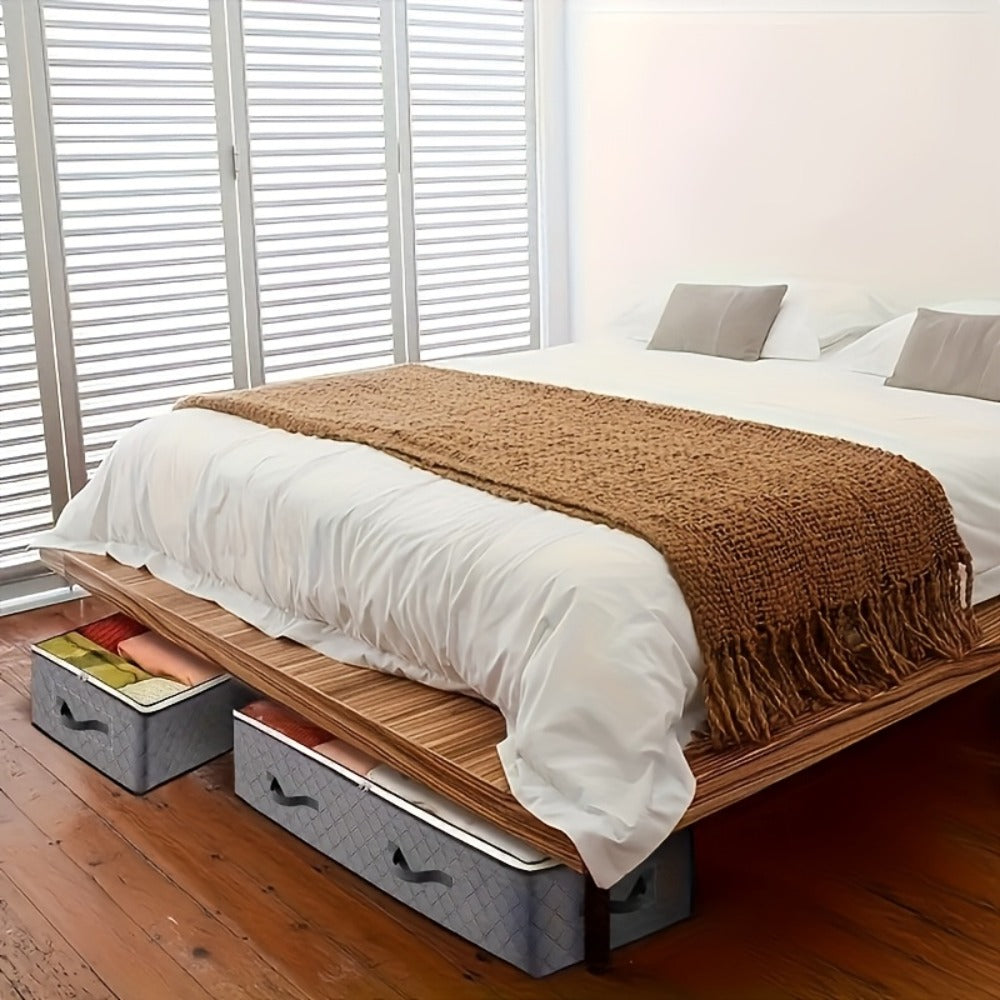 Under Bed Storage Containers with Wheels - Foldable Closet Organizer Bins with Label Holder for Clothing Blankets Shoes Comforter Pillows Bedding