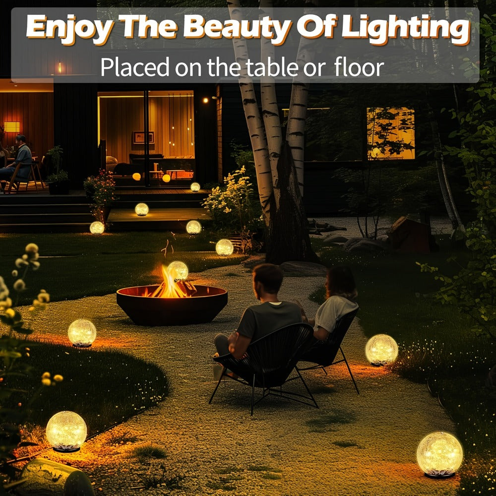 Solar Garden Globe Lights 4 Pack Cracked Glass Ball Outdoor Solar Sphere Lights with 30 LED Warm White IP65 Waterproof Auto On Off for Garden Patio Lawn Yard Pathway Christmas Decoration