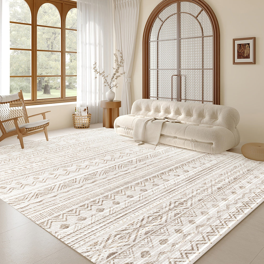 Moroccan Boho Area Rug Machine Washable Low Pile Soft Indoor Carpet for Living Room Bedroom Office Neutral Blue Brown Red Multi-Size