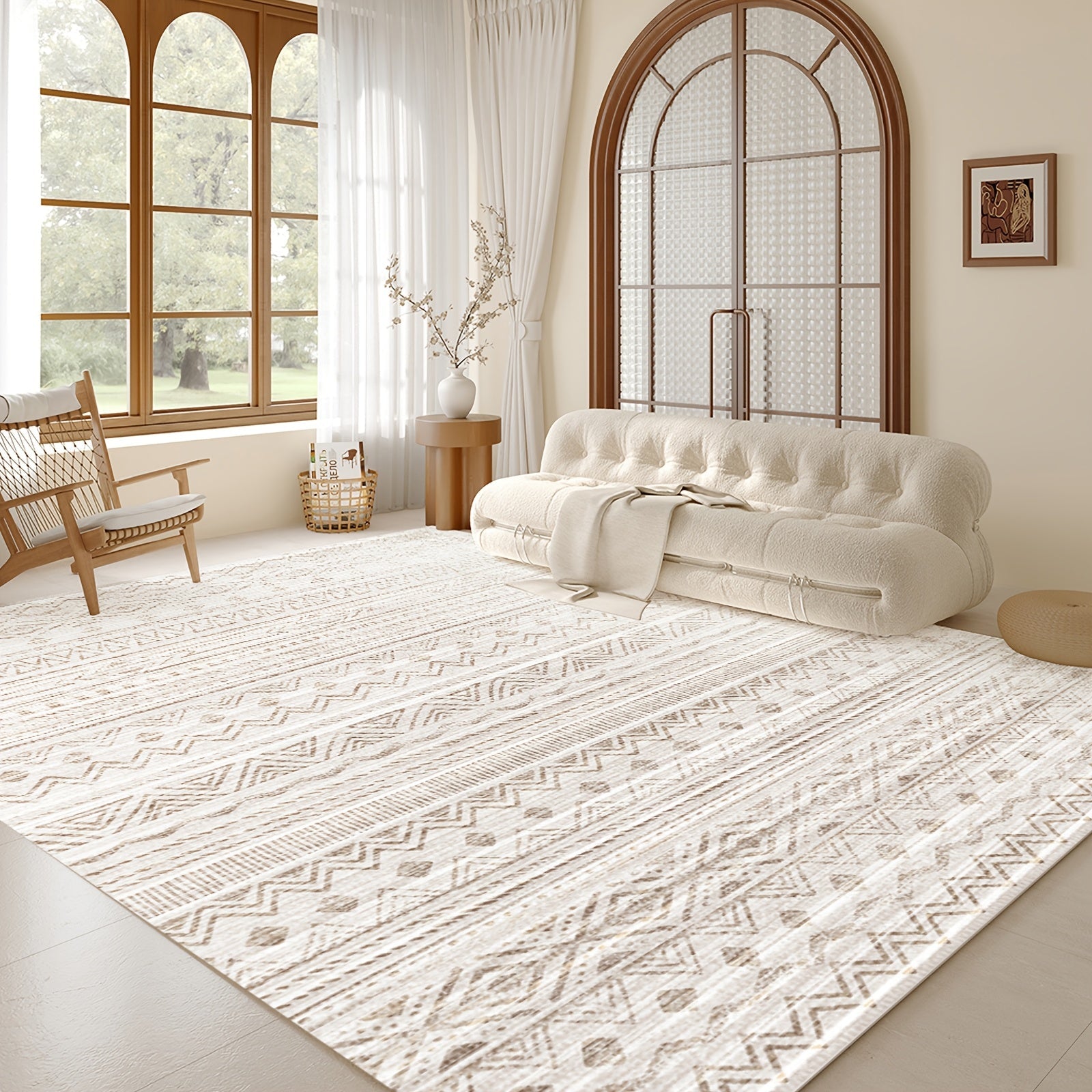 Moroccan Boho Area Rug Machine Washable Low Pile Soft Indoor Carpet for Living Room Bedroom Office Neutral Blue Brown Red Multi-Size
