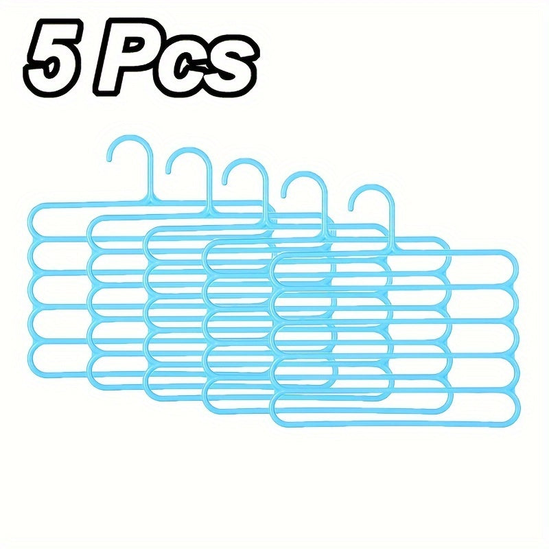 5-Layer Pants Rack Multi-Tier Anti-Slip Space Saving Hanger | 5 Pack Vertical Closet Organizer for Pants Scarves Clothing | Durable Plastic Wardrobe Hanger for Home Bedroom Boutique