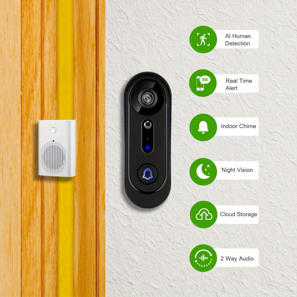 Smart Doorbell Camera 1080P HD Wireless Battery Powered ¨C Night Vision, Motion Detection, Two-Way Audio, Indoor Chime, Cloud Storage & Real-Time Alerts, 2.4GHz WiFi Easy Install No Wiring Needed