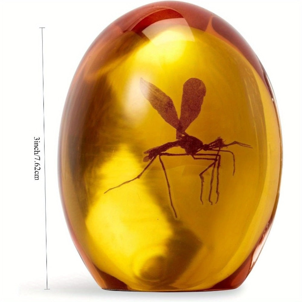 Amber Resin Mosquito Figurine 3 Inch Prehistoric Insect Replica Collectible Paperweight Faux Amber Specimen Desk Decor Natural History Gift for Science Lovers Jurassic Dinosaur Fans Office Decoration