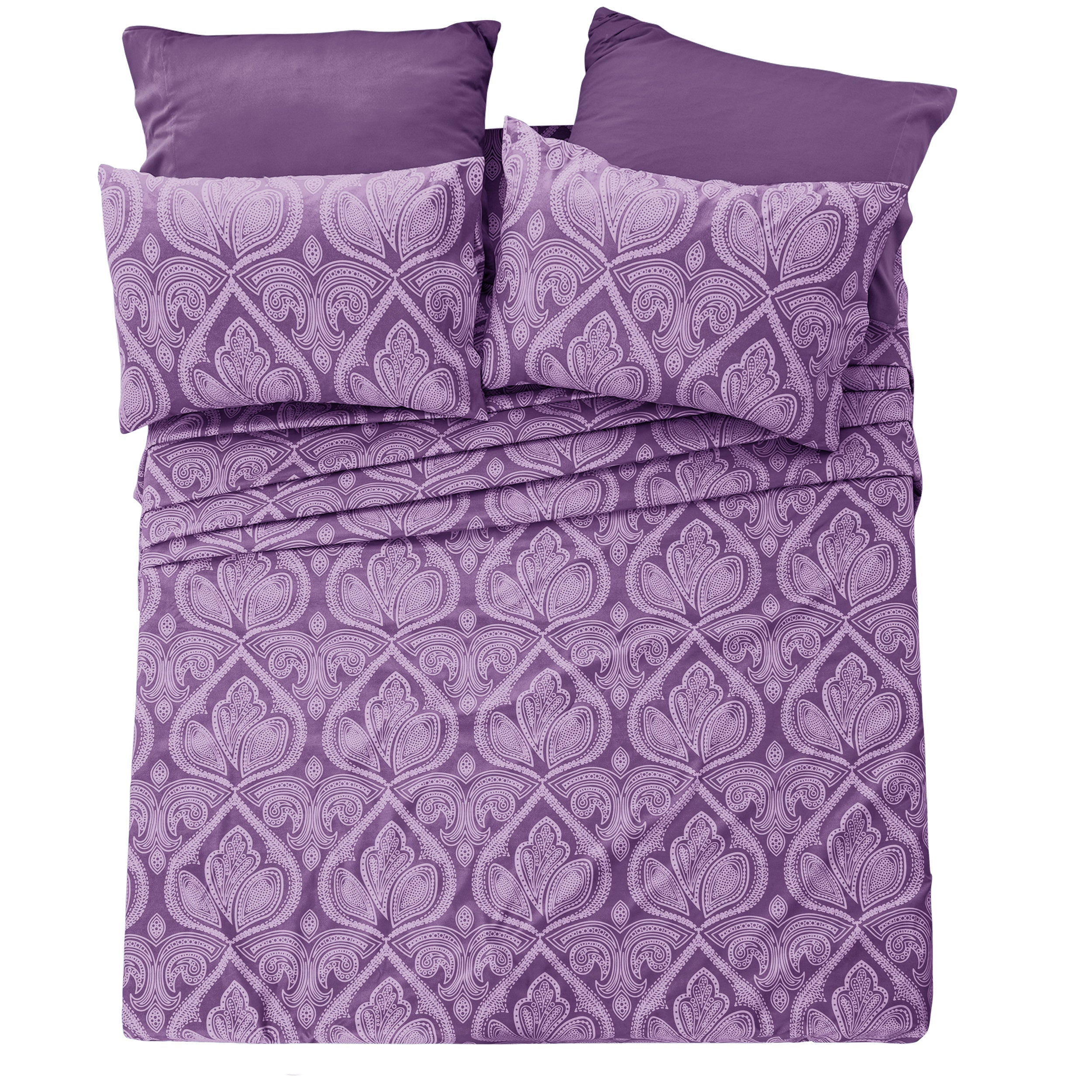 Paisley Bed Sheet Set 6-Piece Soft Brushed Microfiber Deep Pocket Fitted Sheet Wrinkle Free All-Season Comfort