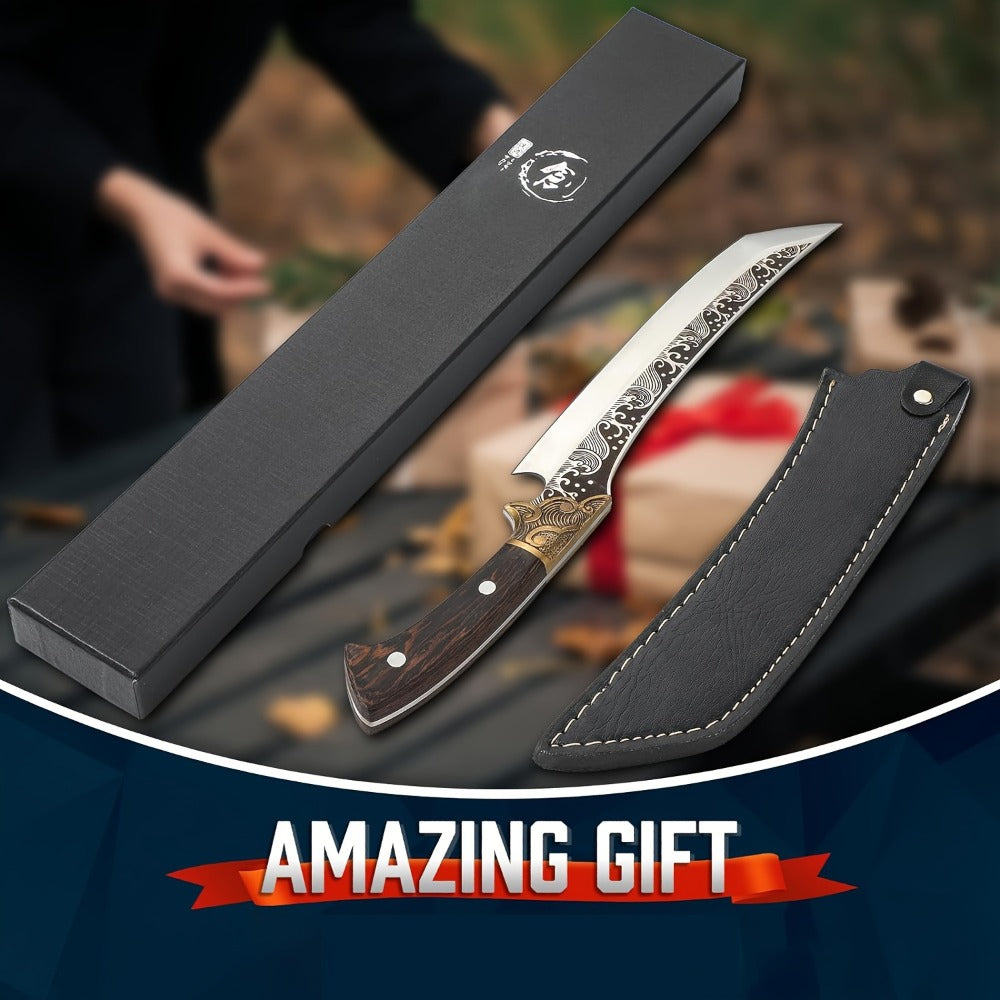 Carving Knife 8.86 Inch High Carbon Steel Brisket Knife Full Tang Ergonomic Handle with Leather Sheath Razor Sharp Meat Cutting Slicing BBQ Grilling Gift for Men Women