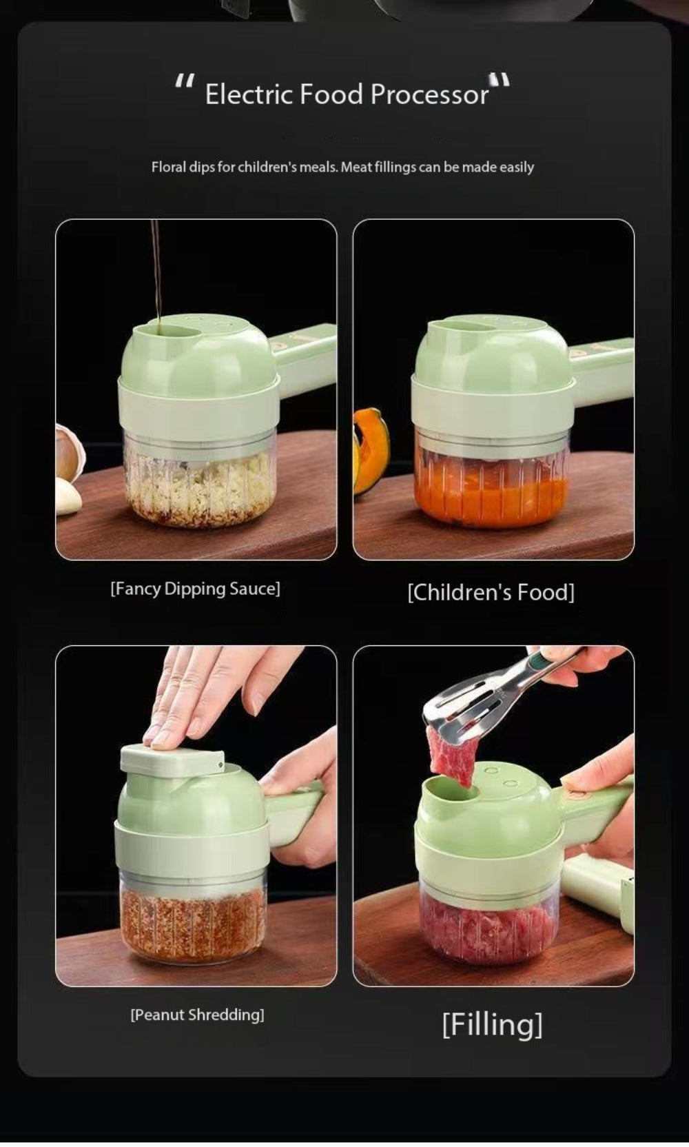 Mini Electric Food Chopper Portable USB Rechargeable 1 Cup Multifunctional Food Processor for Garlic Onion Celery Vegetables Easy to Clean with Cleaning Brush White