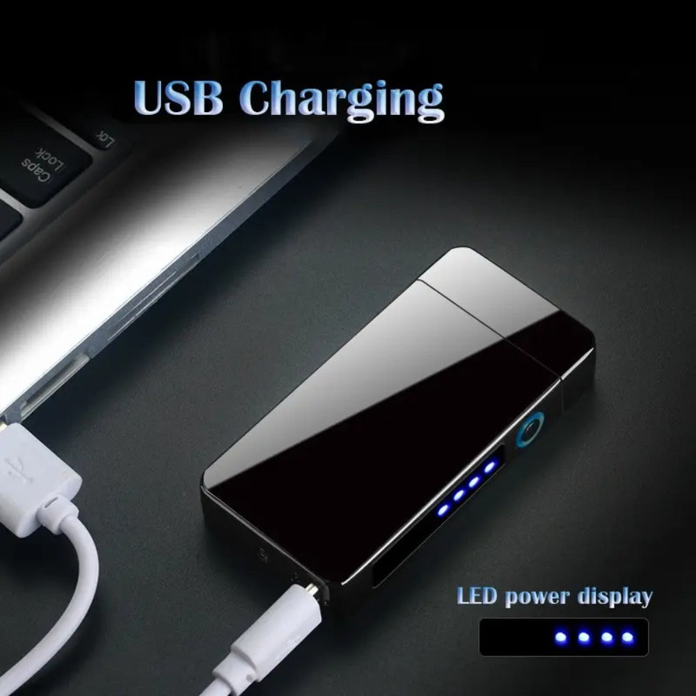 USB Electric Lighter Dual Arc Plasma ¨C Windproof Flameless Rechargeable Lighter with LED Power Display, Touch Sensor, Metal Body, Ideal for Outdoor Camping Candles Holiday Gift (No Battery Required)