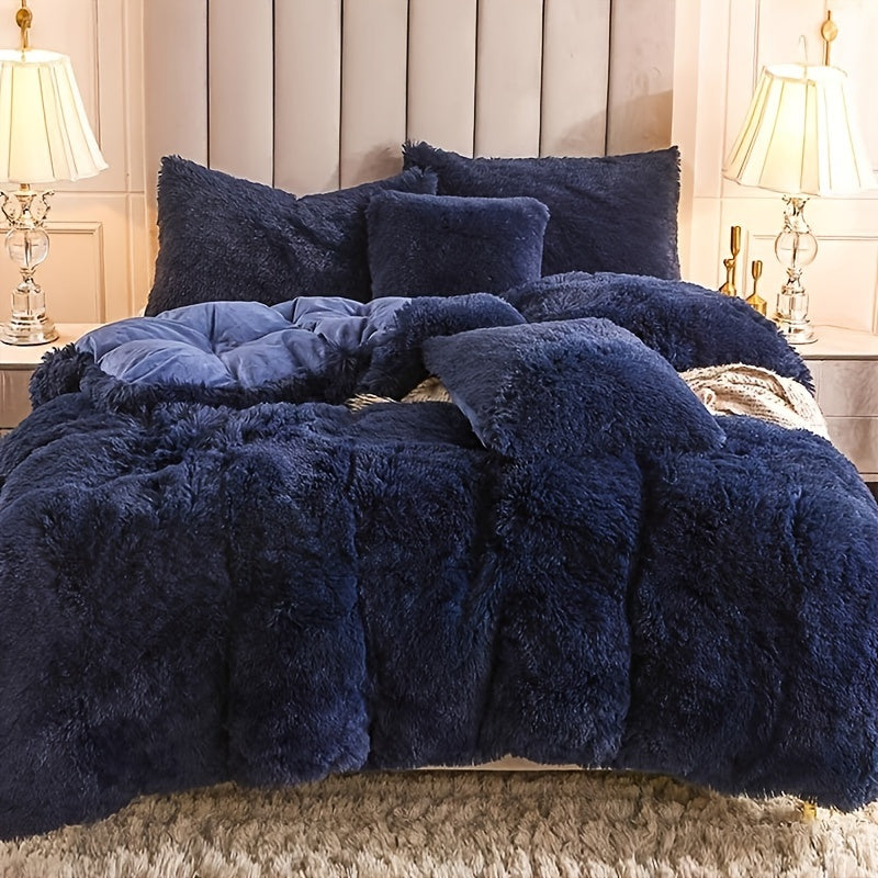 Plush Duvet Cover 100% Polyester Soft Warm Zipper Closure Cozy Bedroom Bedding Twin Full Queen King Solid Tie Dye 14 Colors for Bedroom Guest Room Dorm
