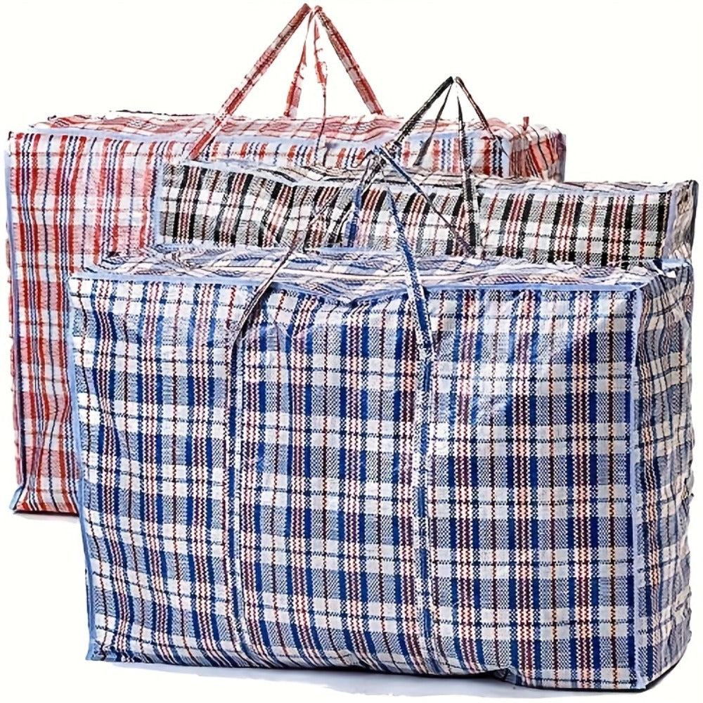 Large Moving Storage Bags 3 Pack Heavy Duty Reusable Zipper Organizer Bags for Clothes Bedding Blankets, High Capacity Checkered Fabric Bags for Home Moving Closet Organization Holiday Decor Storage