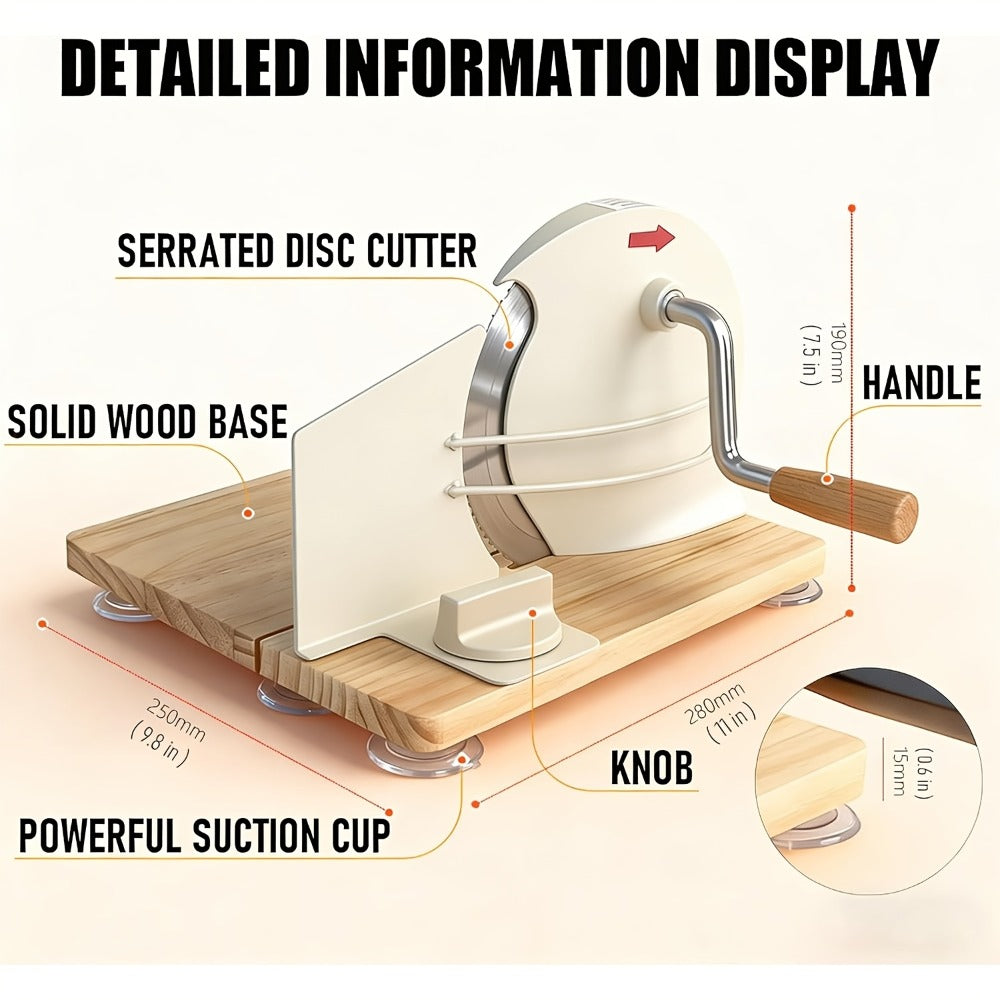 Bread Slicer Manual Adjustable Thickness Uniform Slices Hand Crank Serrated Blade Suction Base Measurement Markings for Sourdough Artisan Homemade Bread Loaf