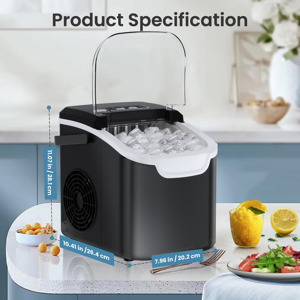 Pebble Ice Maker Countertop ¨C 26 Lbs/24H, 2 Ice Cube Sizes, Sonic Bullet Ice Machine, Auto-Cleaning, Stainless Steel, Ice Scoop & Basket, Optional Descaler Kit for Home, Kitchen, Camping & RV