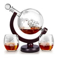 Whiskey Decanter Set with Glasses and Wooden Stand Ball Globe 28oz or Sailboat 44oz Etched Crystal Glass Cups for Whiskey Bourbon Scotch Birthday Wedding Anniversary Gift