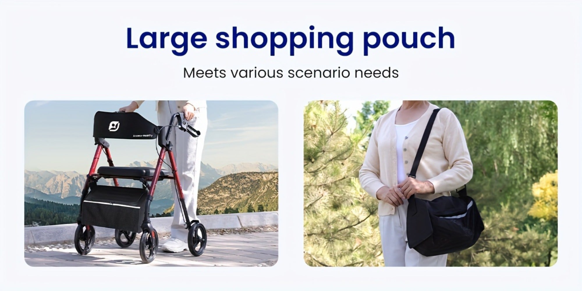 Rollator Walker for Seniors Foldable with 8-Inch Big Wheels, Durable Aluminum All-Terrain Rolling Walker with Ergonomic Backrest & Dual Adjustable Height, Upright Walker Option Available for Elderly