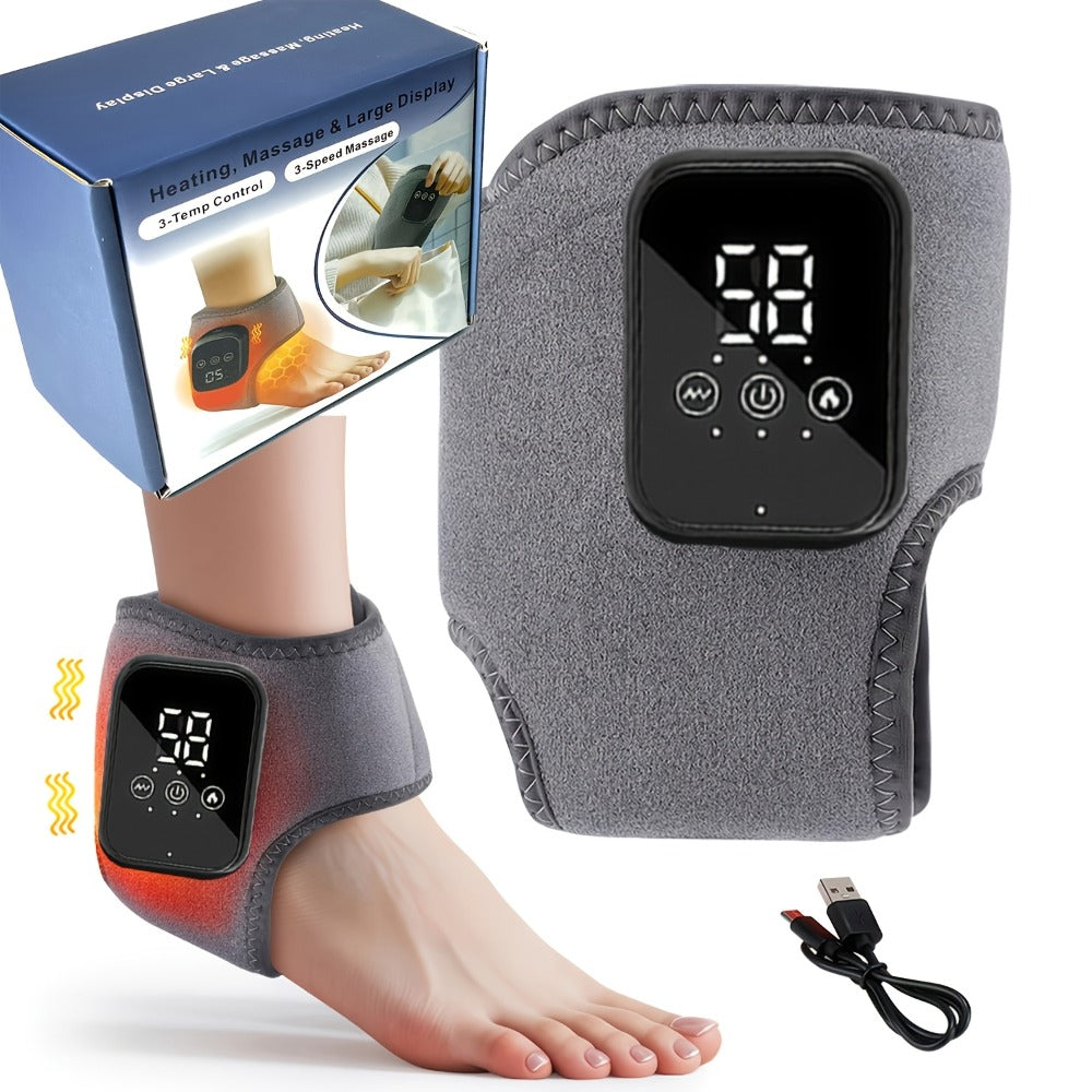 Foot Massager Electric Heated Ankle Wrap | 3 Heat Levels 3 Vibration Modes Touch Screen Timer | Relieves Ankle Pain Plantar Fasciitis Arthritis Muscle Fatigue | Fits Left & Right Feet | 1pc or 2pc Set
