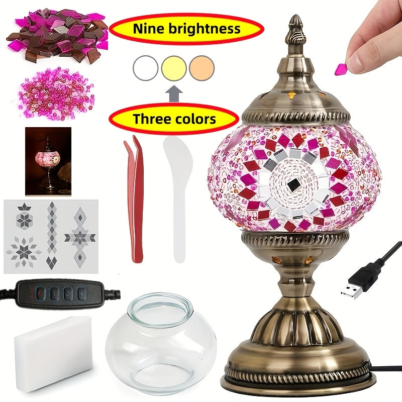 DIY Mosaic Lamp Kit Handmade Glass Table Lamp, Colorful Stained Glass Bedside Night Light with Antique Bronze Base, Decorative Desktop Lamp for Living Room, Bedroom & Home Decor (Multiple Colors)