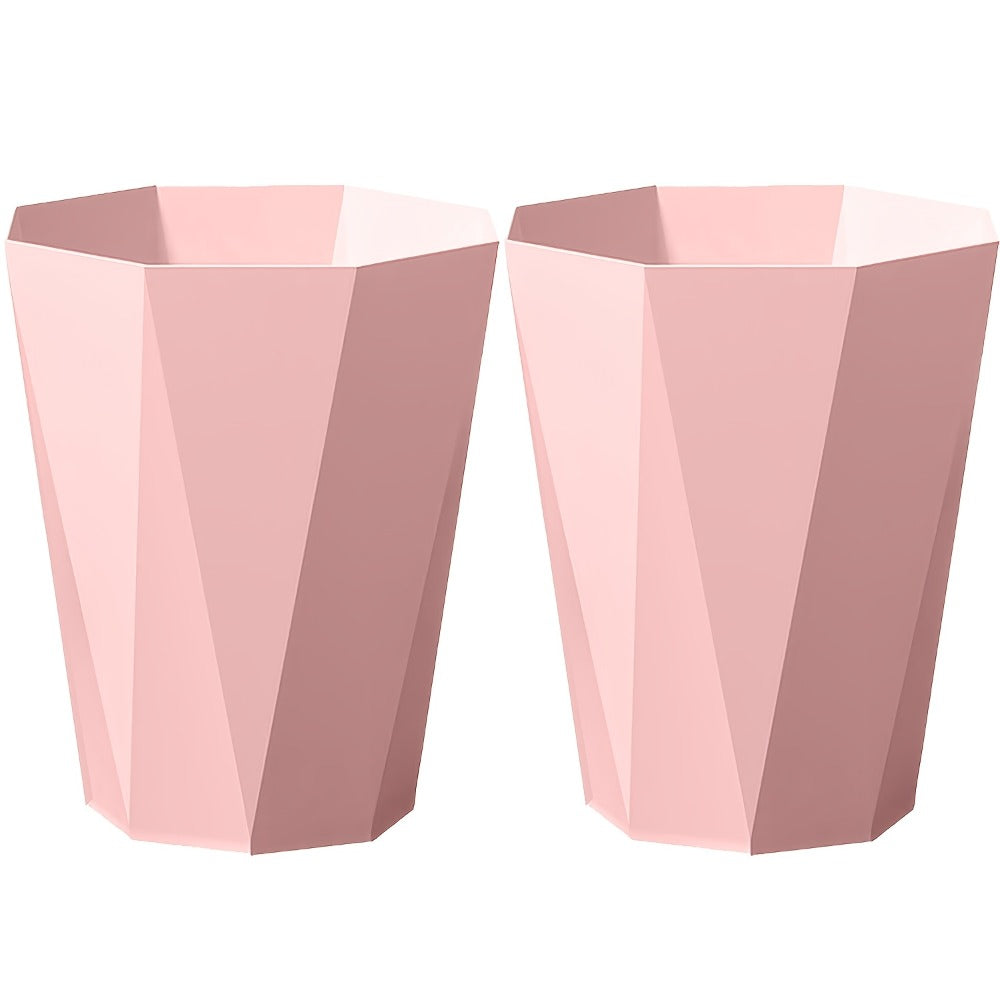 Trash Can 2 Pack Nordic Octagonal Wastebasket - Small Open Top Geometric Plastic Waste Bin with Brushed Finish for Bathroom, Bedroom, Kitchen, Home Office, Modern Scandinavian Decor Trash Bin Set