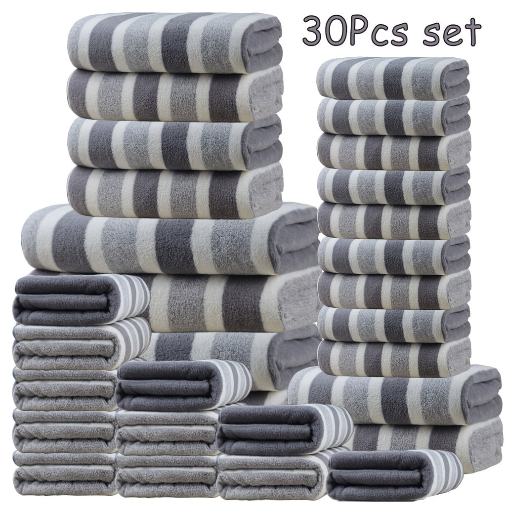 Bath Towel Set 30 Piece Coral Fleece Super Soft Quick Dry Fast Absorption Lightweight Large Wide Towels for Home Hotel Spa Gym Camping Christmas Gift Red Gray Green Navy Blue Purple Brown