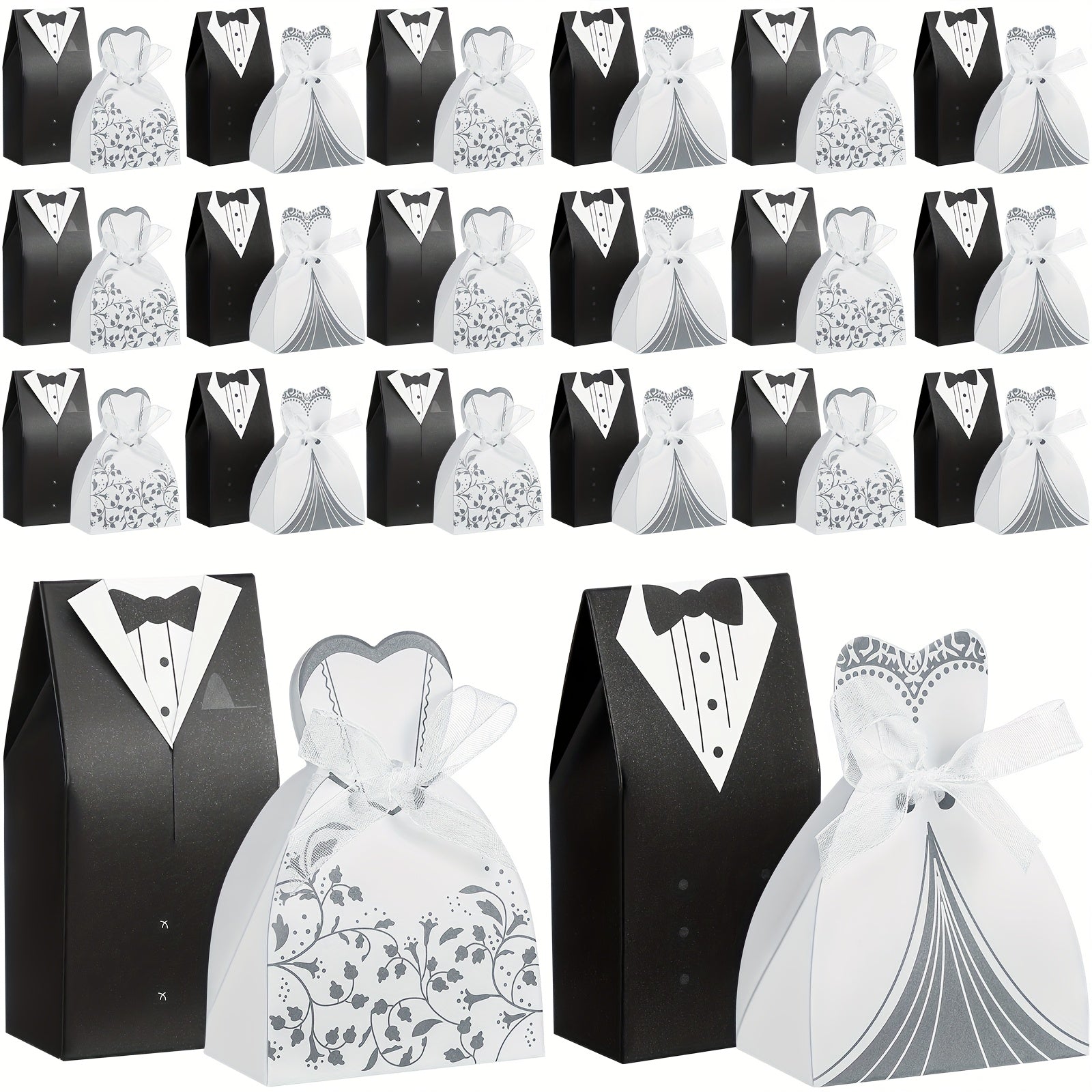 100 Pcs Wedding Party Favor Boxes Dress & Tuxedo Candy Gift Boxes with Ribbon ¨C Vintage Bridal Shower Birthday Treat Bags Bulk Decoration