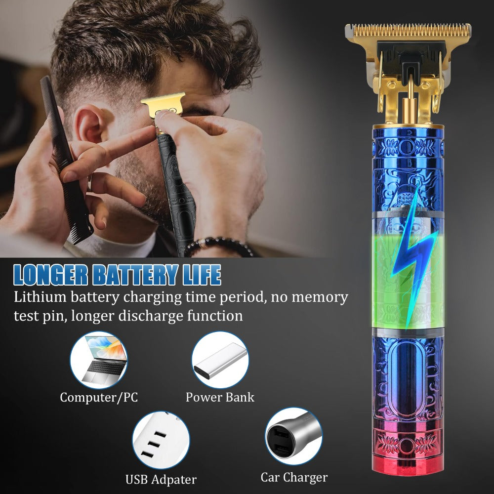 Cordless Hair Clipper for Men - Alloy Golden T-Blade, 4 Guide Combs, 120 Min Runtime, USB Rechargeable, Low Noise Constant Speed Motor, Skin-Friendly Fade & Carving Barber Trimmer