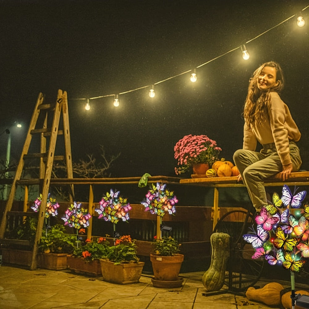 Solar Butterfly Garden Stake Lights Outdoor Waterproof IP65 ¨C 2pcs Colorful LED Solar Powered Lawn Insert Lights for Garden, Courtyard & Patio | Christmas Holiday Yard Decoration Ground Lights