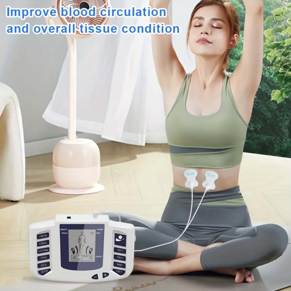 TENS EMS Machine Dual Channel Muscle Stimulator 4 Electrodes 10 Modes 8 Intensity Levels for Back Shoulder Knee Pain Relief Relaxation Exercise Gift