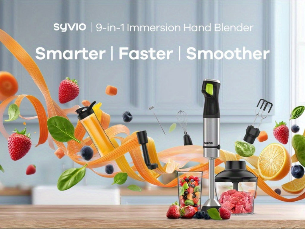 Immersion Blender 1200W 9-in-1 Heavy Duty Hand Blender Variable Speed with Time Display Chopper Whisk Milk Frother Beaker Electric Handheld Mixer for Soup Puree Smoothies