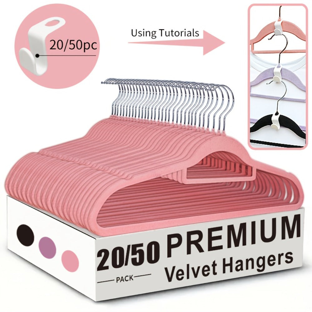 Non-Slip Velvet Hangers with 360¡ã Rotating Hook & Hanger Buckles ¨C Space Saving Closet Organizer Set (50pcs or 20pcs)