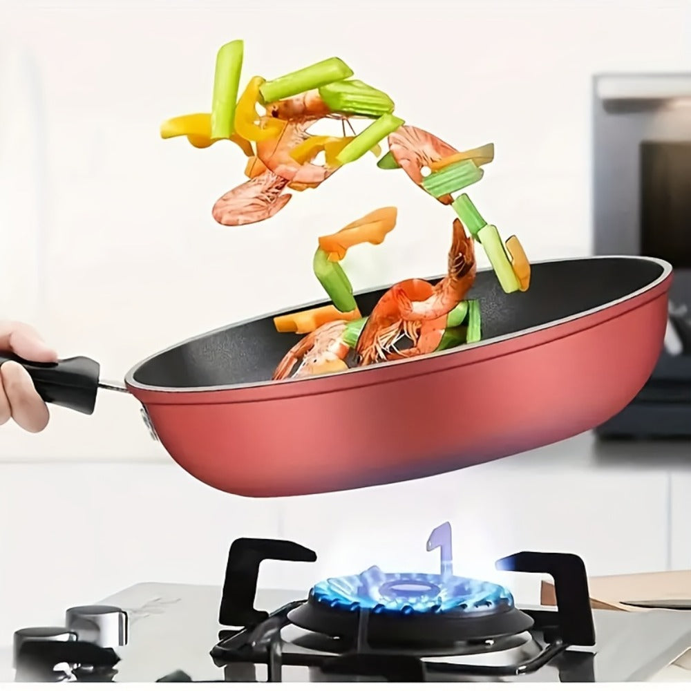 Nonstick Frying Pan with Lid 9.45 10.24 11.02 Inch Cast Iron Style Flat Bottom Skillet Stainless Steel Handle Smoke-Free Lightweight Cookware for All Stovetops Fried Eggs Steak Pancakes