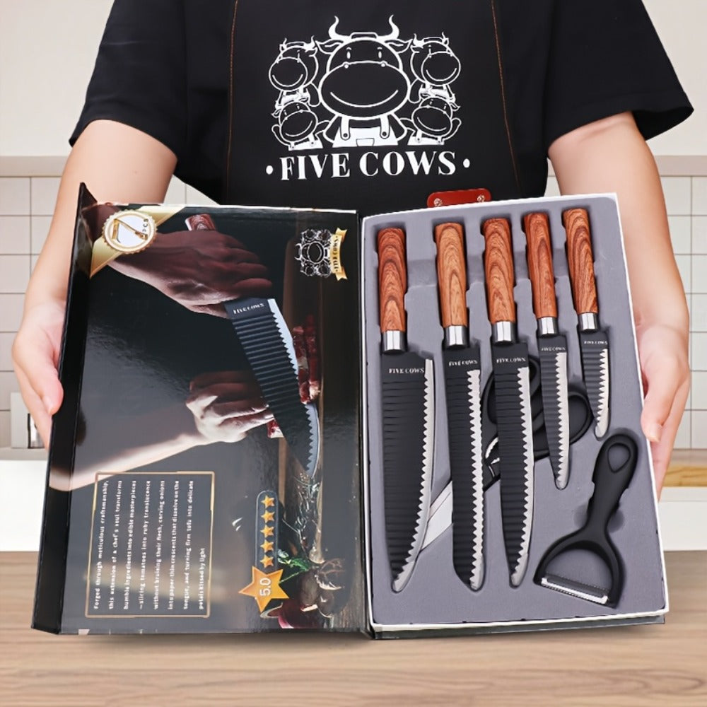 Kitchen Knife Set High Carbon Steel Hand Forged Chef Knives with Case Non-Stick Black Blade Butcher Cleaver Meat Cutting Vegetable Chopping Camping BBQ Outdoor Holiday Gift