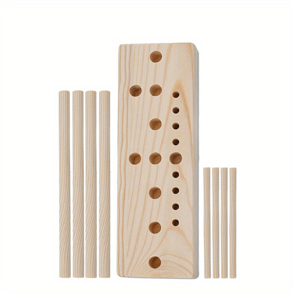 9-Piece Wooden Wreath & Bow Maker Crafting Tool Set, DIY Floral Wreath Molds with Wooden Sticks Rope Checkered Fabric, Party Decoration Craft Supplies for Holiday