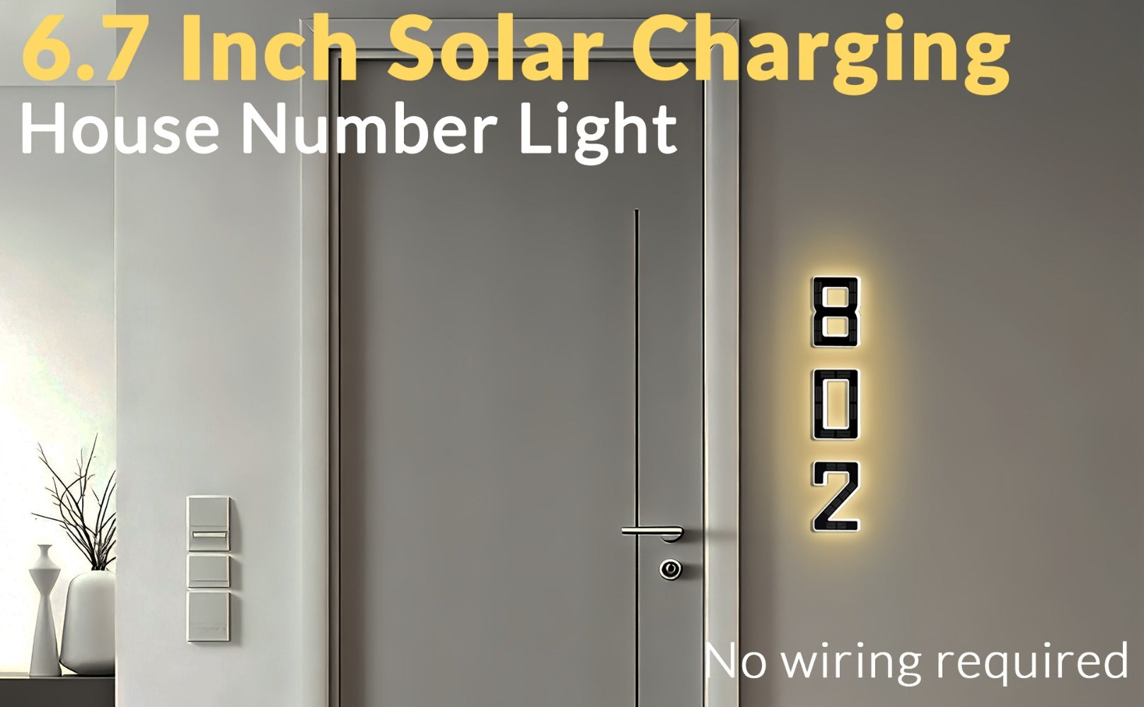 LED Solar House Number Light 6.7 Inch Wall Mounted ¨C Smart Sensor Illuminated Address Number for Home Decor, No Wiring Energy-Saving Solar Powered Outdoor Light